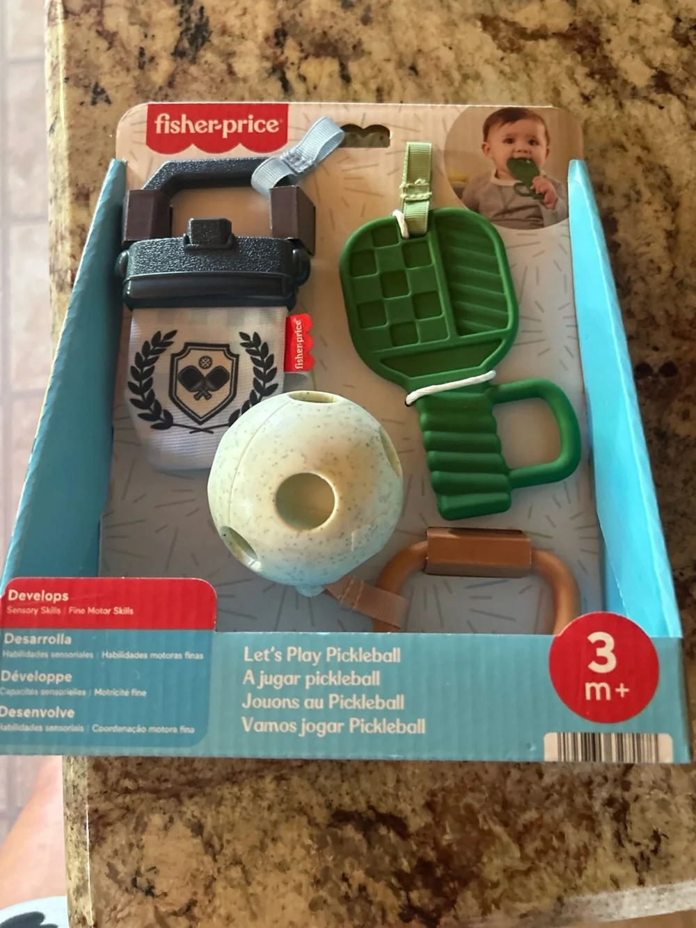 NIB Fisher-Price 2 Toy Set Pickleball Teether & Toy Set & Wooden Clacker Baby